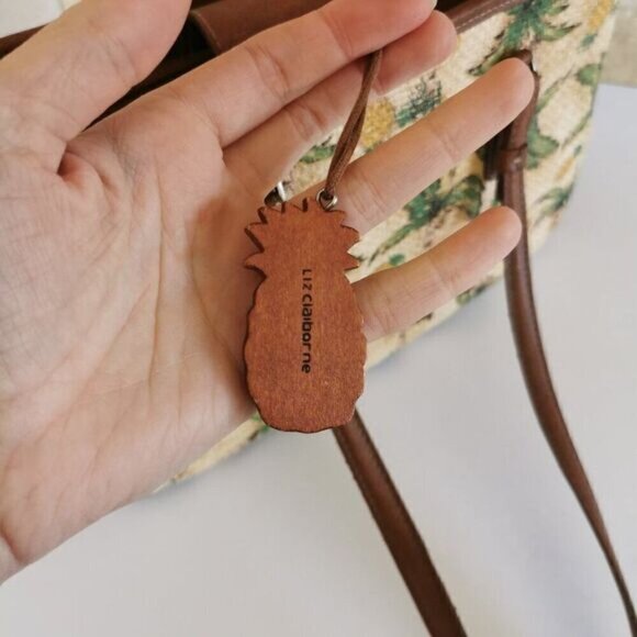 Tropical Woven Purse Liz Claiborne Palm Tree Pineapple Handbag Bag - Picture 10 of 16